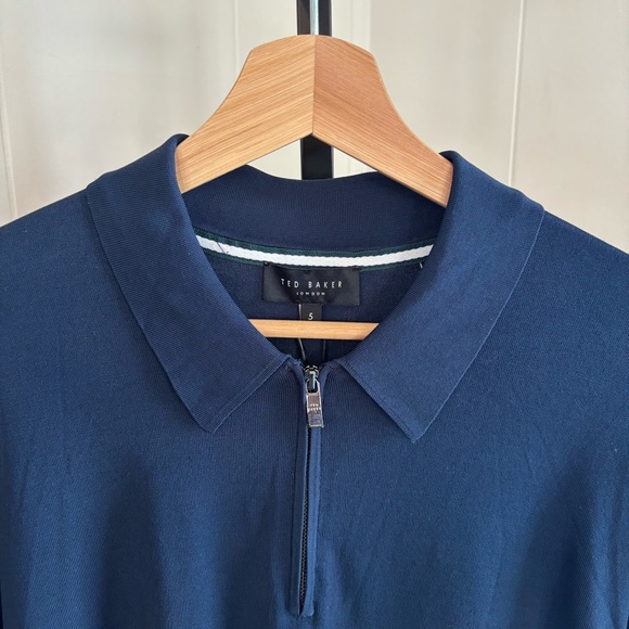 Ted Baker London NWT Navy Blue Long Sleeve 1/2 Zip Polo Shirt Men’s 5 - Large